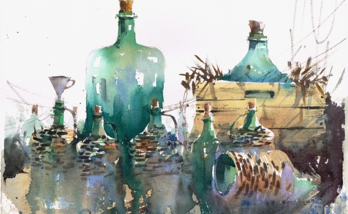 Aquarelas do artista Antonio Giacomin ilustram os trajes de vindimadoras