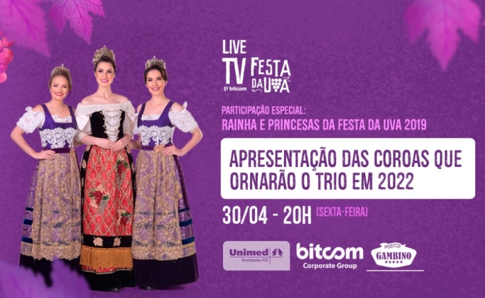 Rainha e princesas da Festa da Uva participam  de live nesta sexta-feira